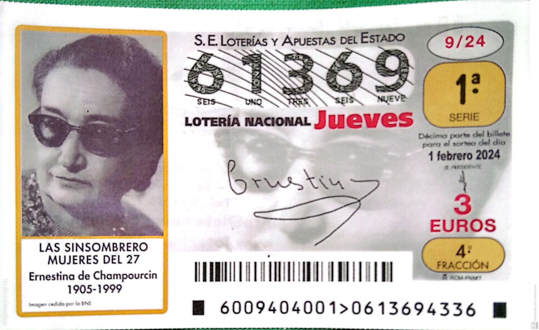 National Spanish Lottery: Espa&ntilde;a. Loter&iacute;a. 2024. Sorteo: 9 Las Sinsombrero Mujeres del 27. Ernestina de Champourcin 1905-1999.