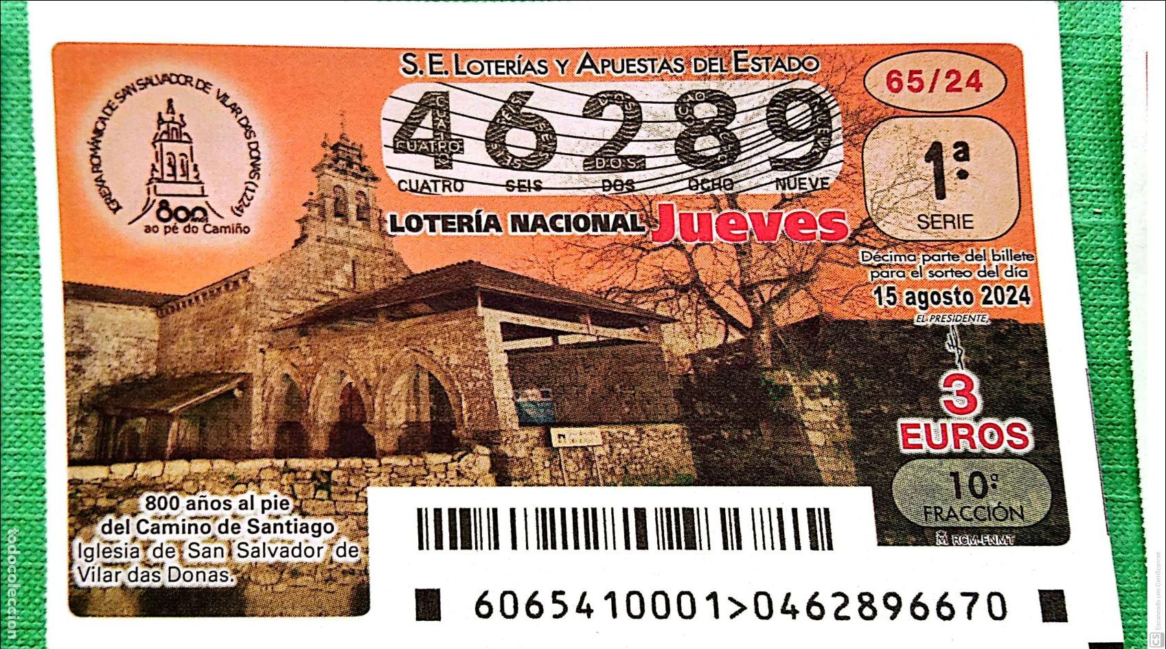Nationale spanische Lotterie: Espa&ntilde;a. Loter&iacute;a. 2024. Sorteo: 65 Iglesia de San Salvador de Vilar das Donas. 800 a&ntilde;os al pie del Ca