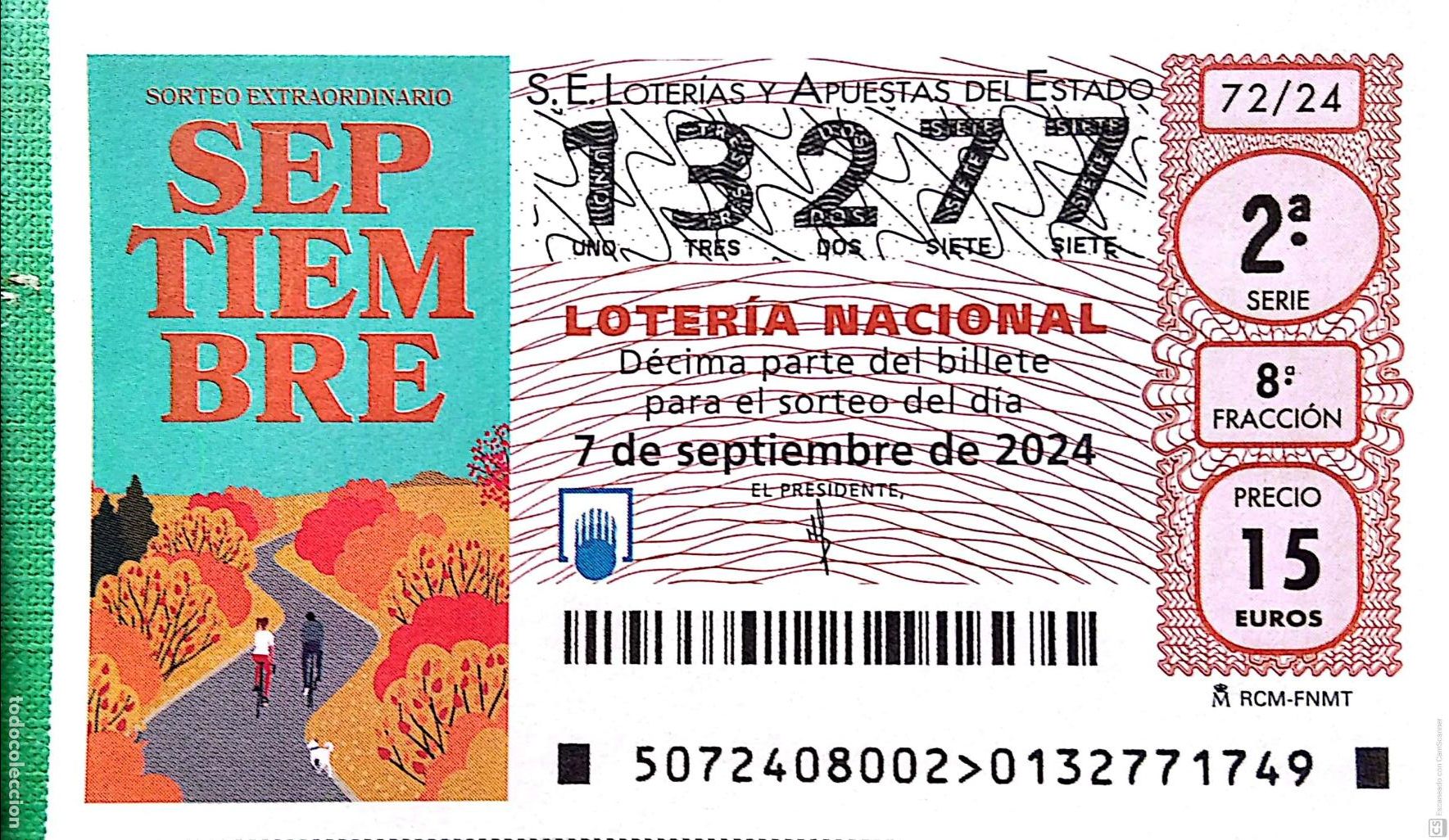 Nationale spanische Lotterie: Espa&ntilde;a. Loter&iacute;a. 2024. Sorteo: 72 Sorteo Extraordinario Septiembre. Fecha: 7 septiembre
