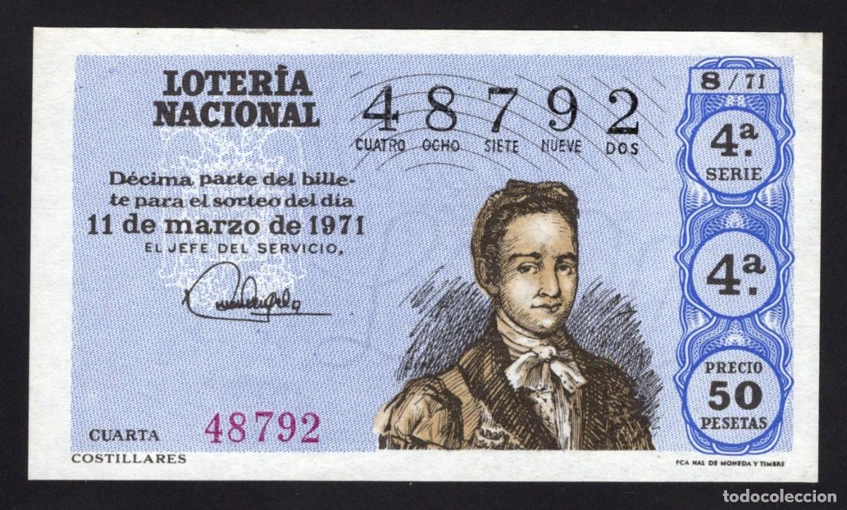 National Spanish Lottery: L. Nacional. Sorteo 8/71. Costillares. 11 de Marzo de 1971. N&ordm; 48792. Adm&oacute;n 29 Madrid.