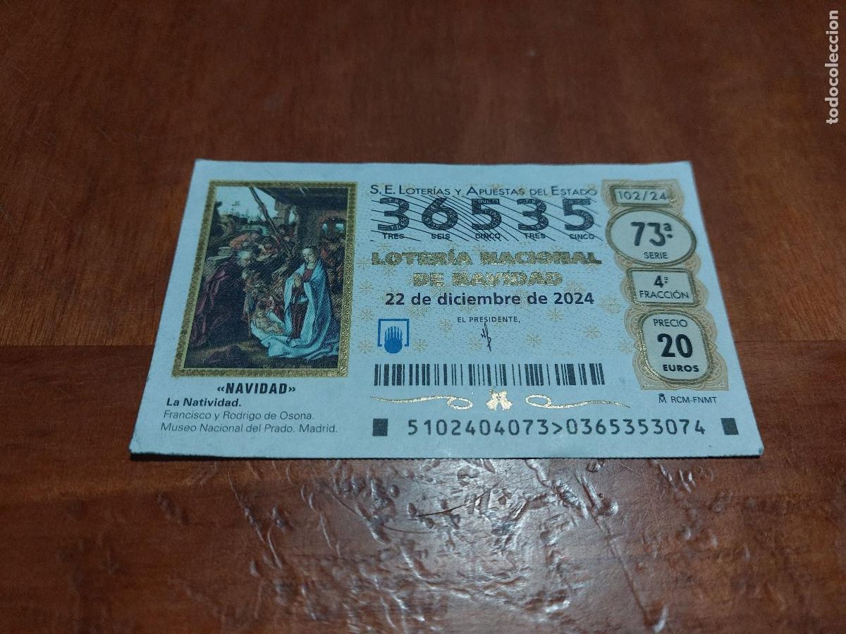Nationale spanische Lotterie: 36535. D&Eacute;CIMO DE LOTERIA DE NAVIDAD DE 22 DE DICIEMBRE DE 2024. BUEN ESTADO