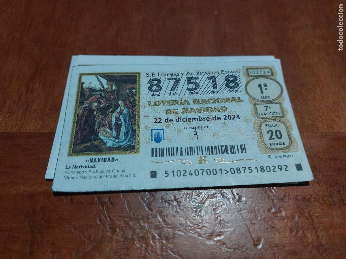 Lotteria Nationale Spagnola: 87518. D&Eacute;CIMO DE LOTERIA DE NAVIDAD DE 22 DE DICIEMBRE DE 2024. BUEN ESTADO