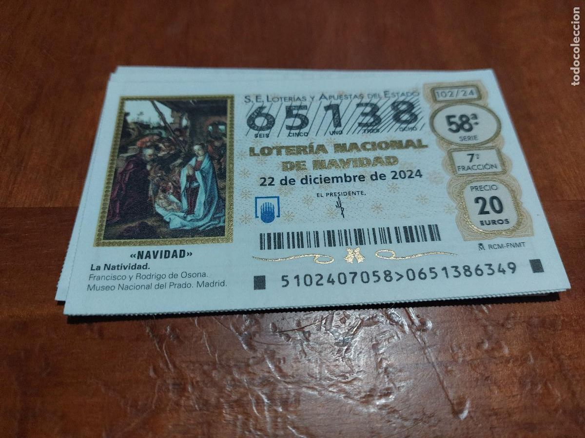 Nationale spanische Lotterie: 65138. D&Eacute;CIMO DE LOTERIA DE NAVIDAD DE 22 DE DICIEMBRE DE 2024. BUEN ESTADO