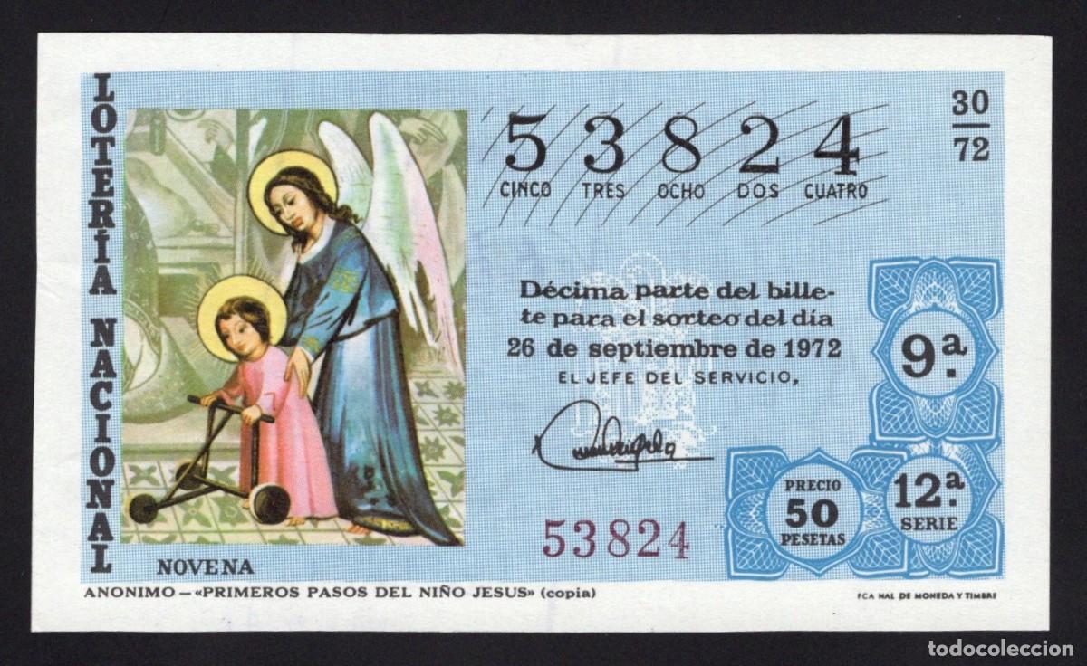 National Spanish Lottery: L. Nacional. Primeros Pasos del Ni&ntilde;o Jes&uacute;s. An&oacute;nimo. 26 Septiembre 1972. N&ordm; 53824. Adm&oacute;n 76 Madrid