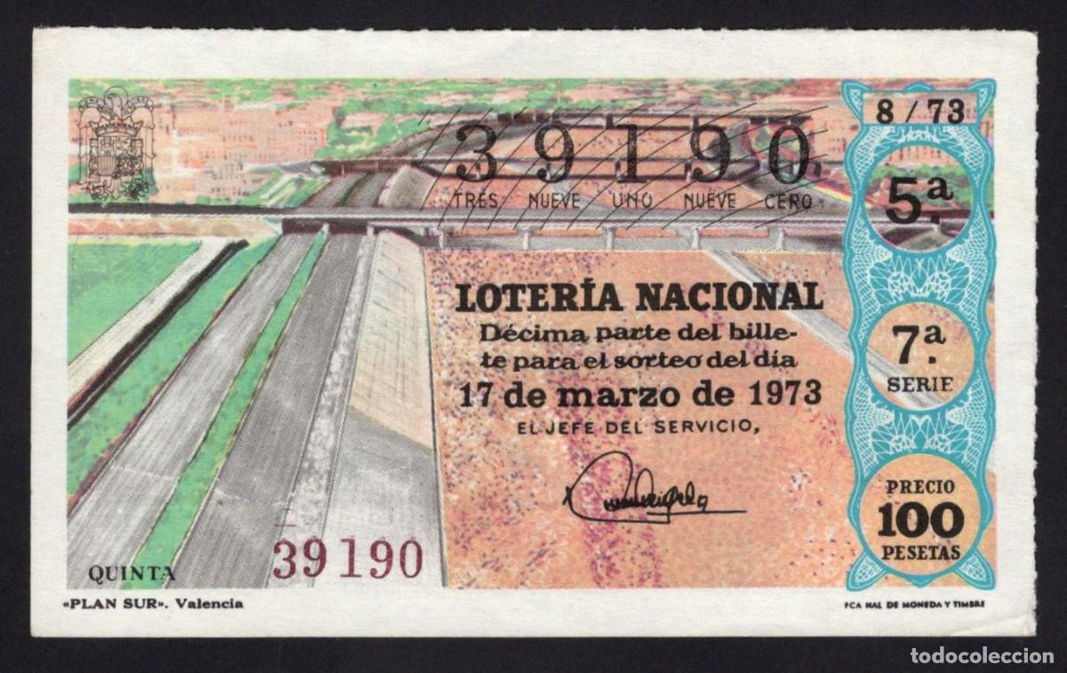 National Spanish Lottery: L. Nacional 17 Marzo 1973. Plan Sur. Valencia. N&ordm; 39190. Admon n&ordm; 48. Madrid. Desaparecida.