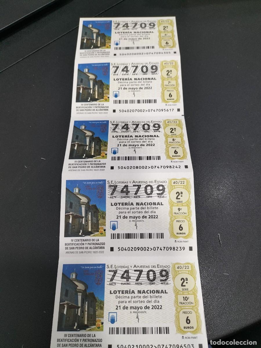 Loterie Nationale: 5 DECIMOS MEDIO BILLETE LOTERIA SABADO 21 MAYO 2022 40/22 IV CENT BEA SAN PEDRO DE ALC&Aacute;NTARA -MALAGA