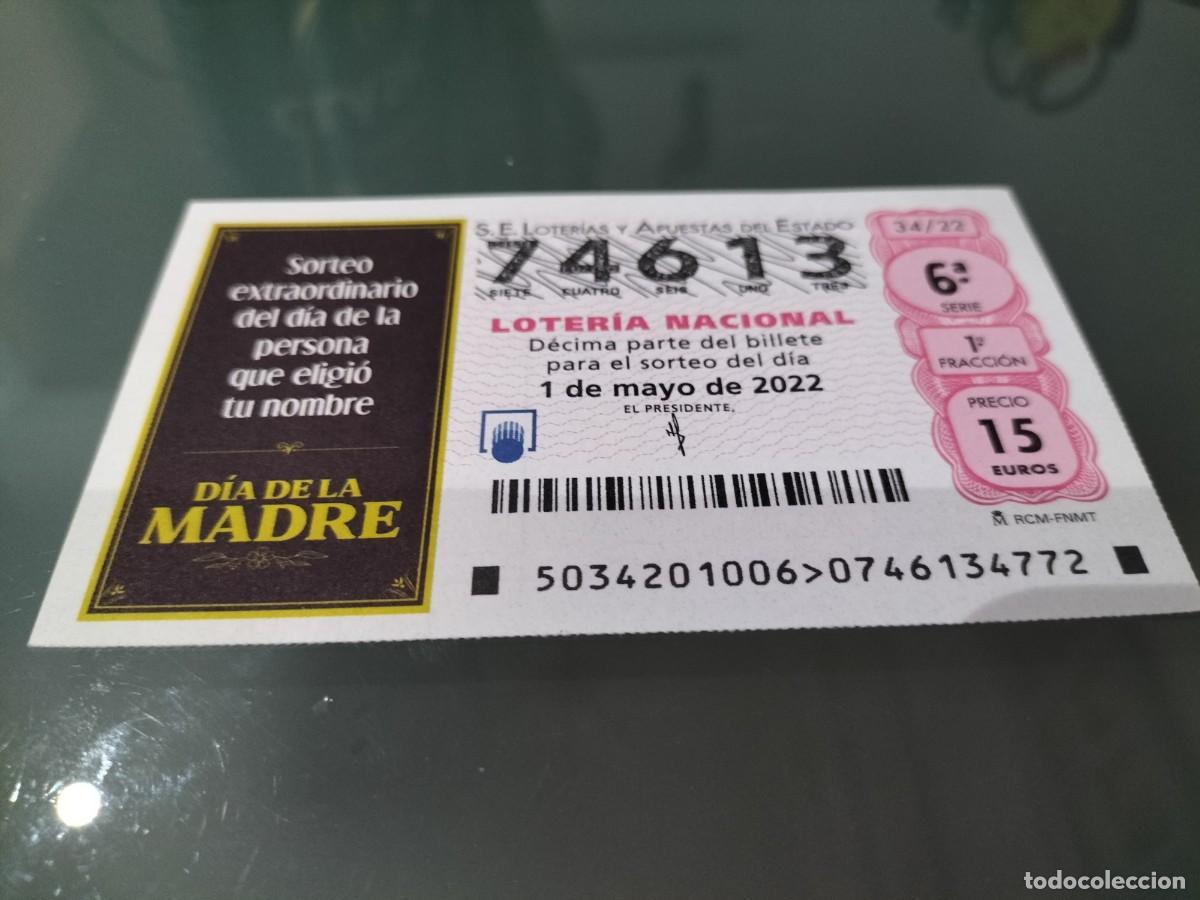 Loterie Nationale: 1 DECIMO LOTERIA SABADO 1 MAYO 2022 - 34/22 - DIA DE LA MADRE - COLOR AZUL OSCURO