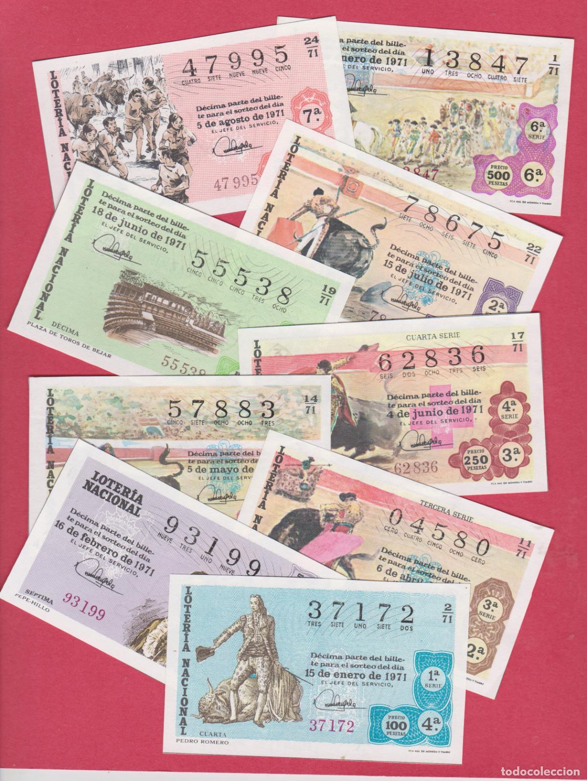 National Spanish Lottery: LOTERIA A&Ntilde;O 1971 COMPLETO 40 DECIMOS DEDICADO A LOS TOROS