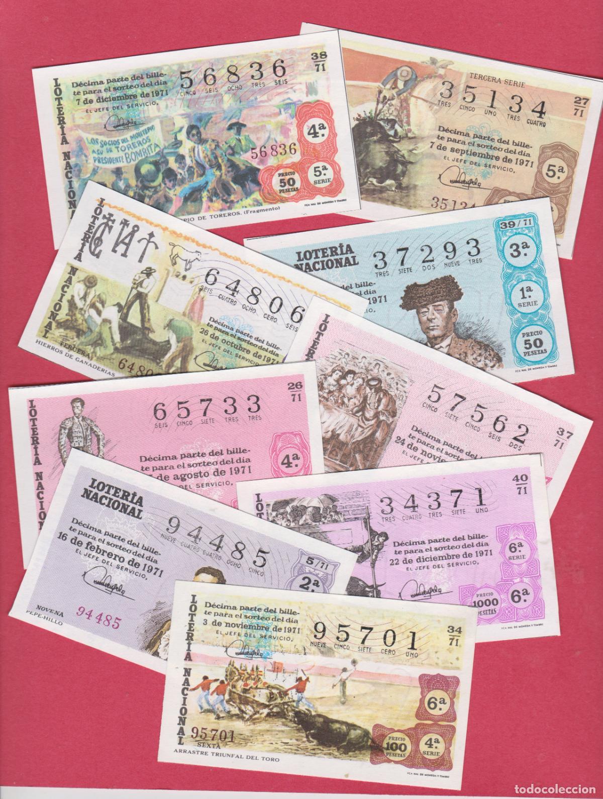 Nationale spanische Lotterie: LOTERIA A&Ntilde;O 1971 COMPLETO 40 DECIMOS DEDICADO A LOS TOROS