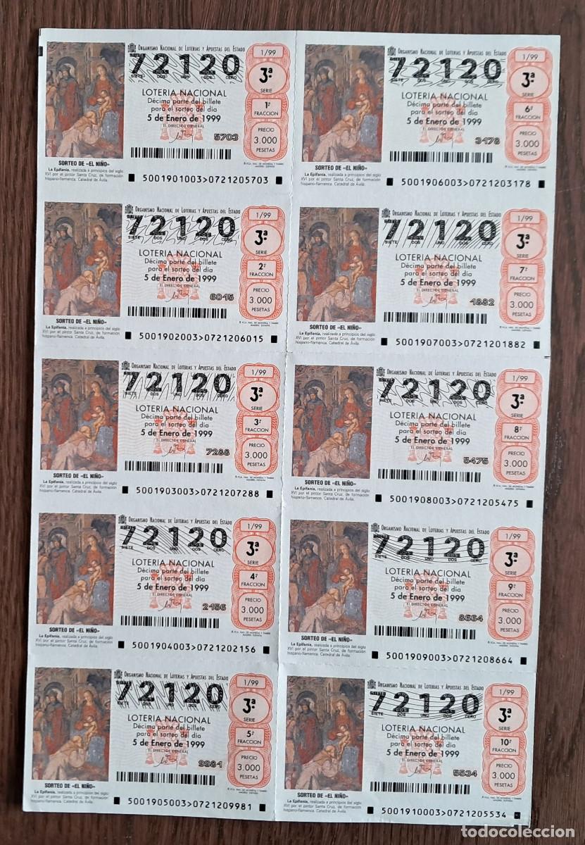 National Spanish Lottery: billete loter&iacute;a completo, 05-01-99, sorteo extraordinario del ni&ntilde;o, 1/99. n&ordm; 72.120