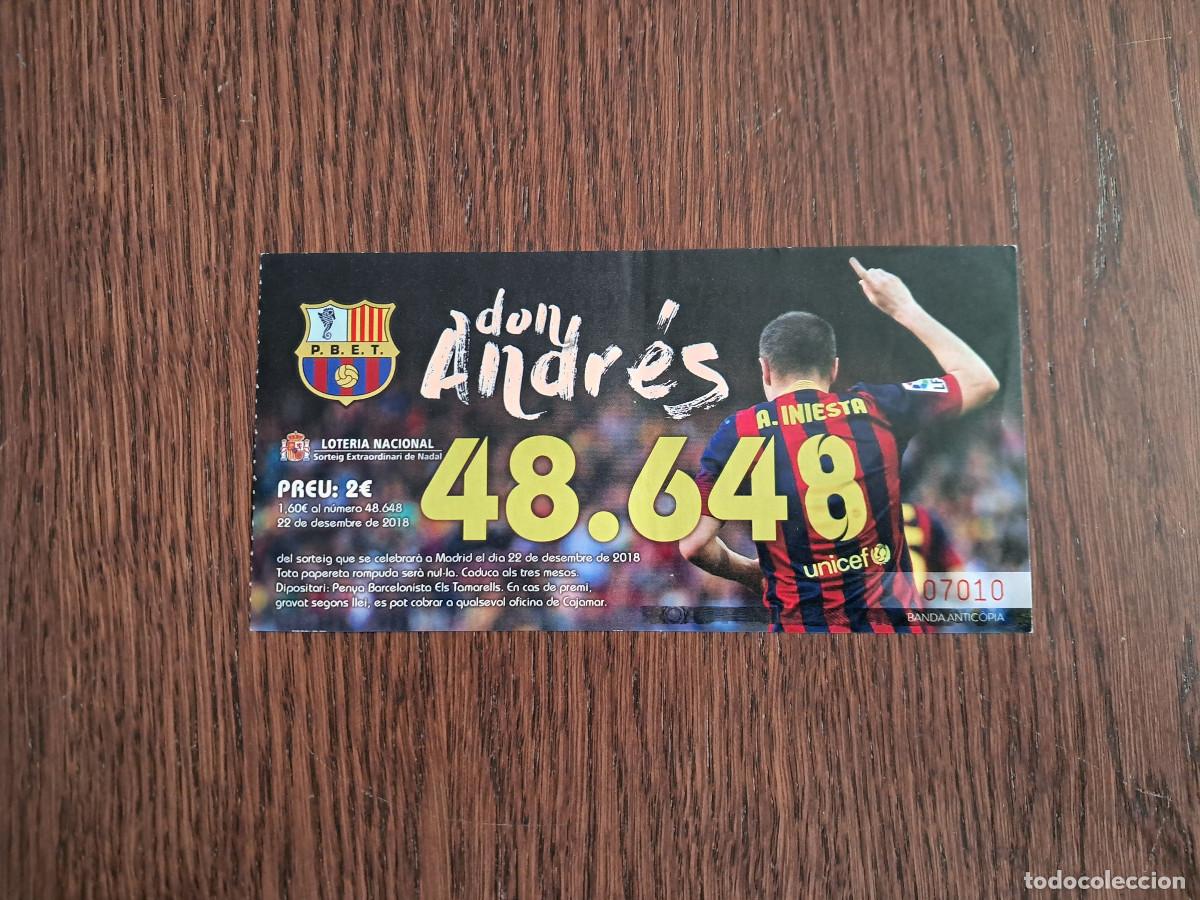 Loter&iacute;a Nacional: participaci&oacute;n loter&iacute;a navidad, 22-12-18, penya Barcelonista Els Tamarells, Mallorca. Iniesta.