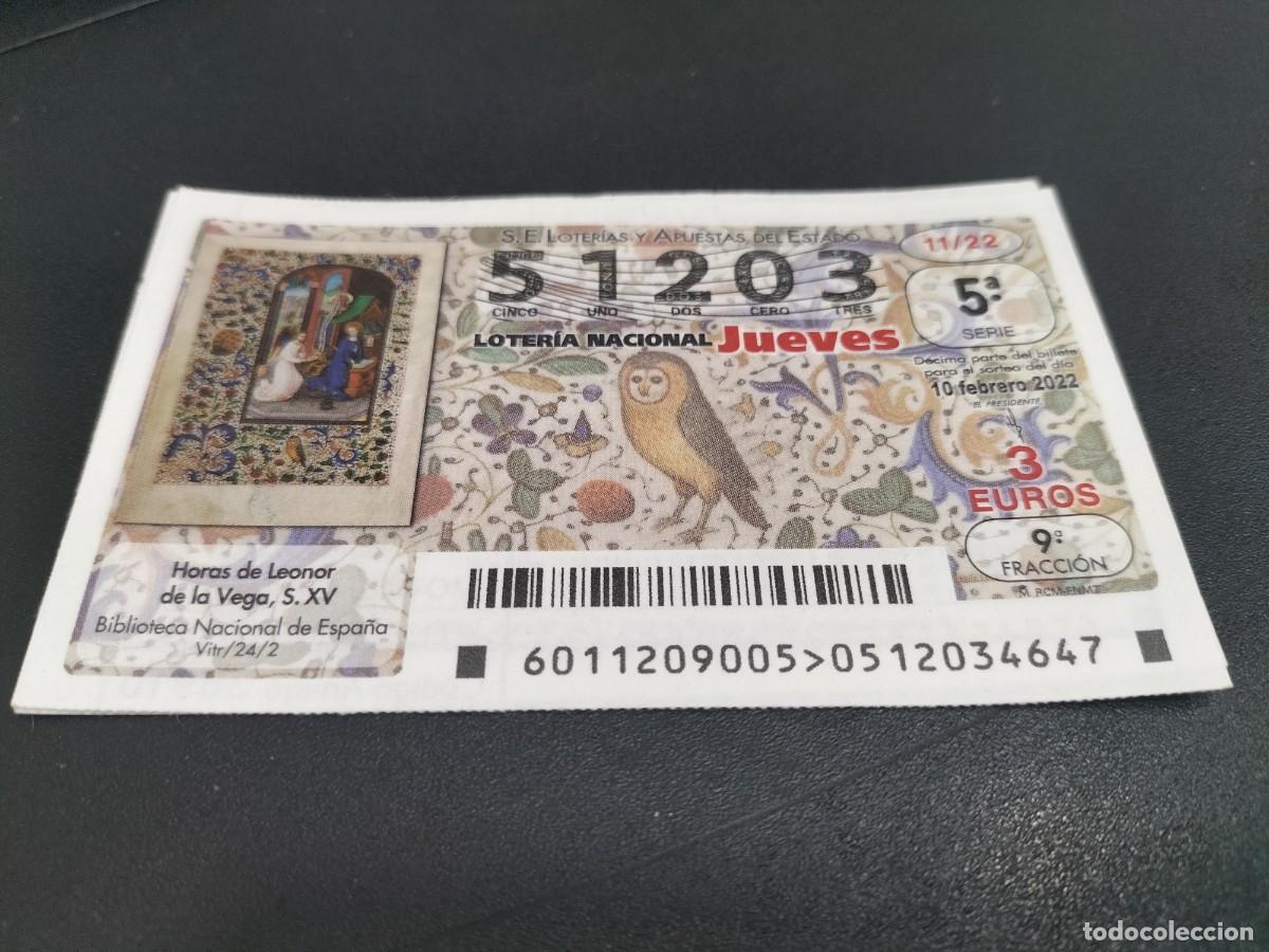 Nationale spanische Lotterie: 1 DECIMO LOTERIA JUEVES 10 FEBRERO 2022 - 11/22 - HORAS DE LEONOR DE LA VEGA - BIBLIOTECA NACIONAL