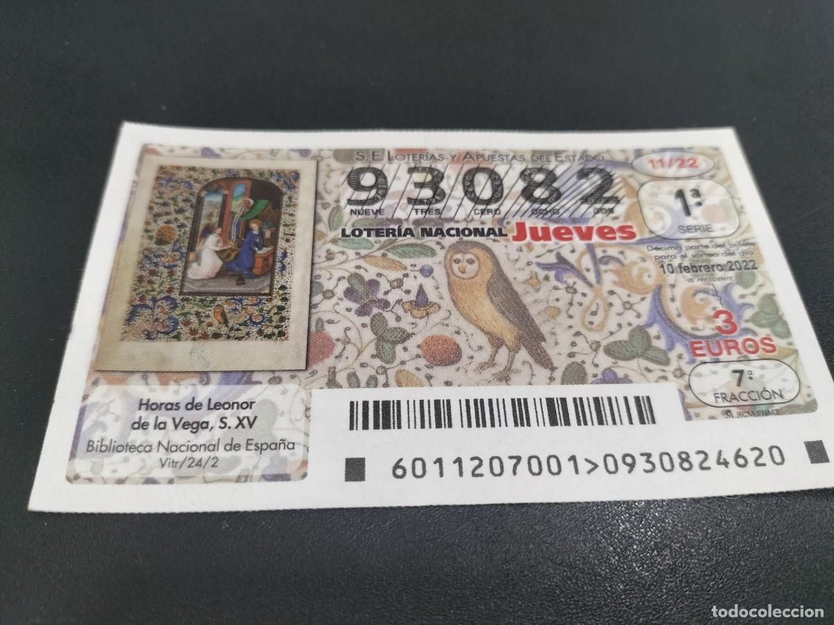 Nationale spanische Lotterie: 1 DECIMO LOTERIA JUEVES 10 FEBRERO 2022 - 11/22 - HORAS DE LEONOR DE LA VEGA - BIBLIOTECA NACIONAL
