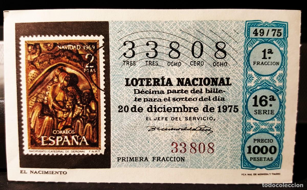 Nationale spanische Lotterie: L. Nacional 20 Diciembre 1975. Navidad. El Nacimiento. N&ordm; 33808. Adm&oacute;n n&ordm; 7. Madrid.