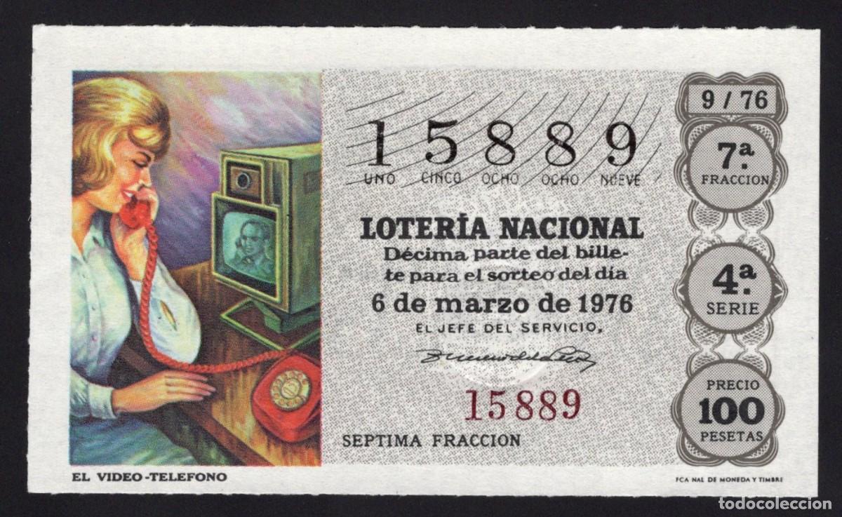 Nationale spanische Lotterie: L. Nacional 6 Marzo 1976. El Video-Tel&eacute;fono. N&ordm; 15889. Adm&oacute;n. n&ordm; 24. San Mill&aacute;n 2. Madrid.