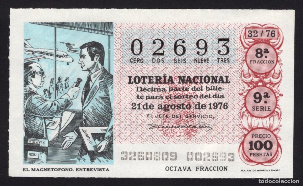 Nationale spanische Lotterie: L. Nacional 21 Agosto 1976. El Magnet&oacute;fono Entrevista. N&ordm; 02693. Adm&oacute;n. La Espiga de Oro. Madrid