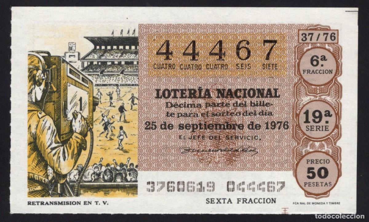 Nationale spanische Lotterie: L. Nacional 25 Septiembre 1976. Retransmisi&oacute;n en T.V. N&ordm; 44467. Adm&oacute;n. Cangas de Morrazo.