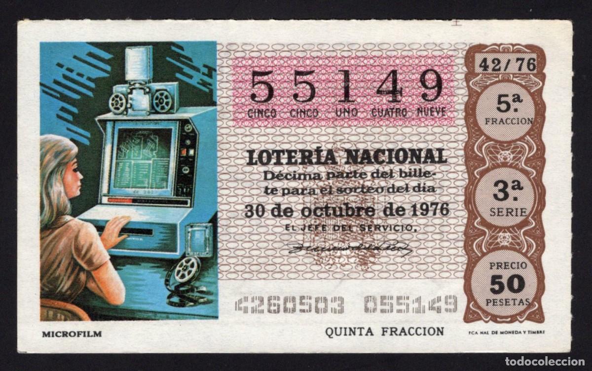 Nationale spanische Lotterie: L. Nacional 30 Octubre 1976. Microfilm. N&ordm; 55149. Adm&oacute;n. La Pajarita. Madrid. desaparecida.