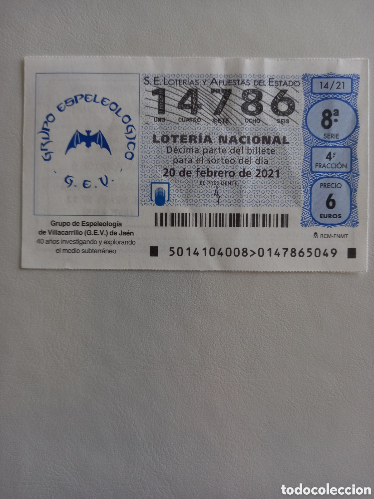 Nationale spanische Lotterie: LOTER&Iacute;A 20 FEBRERO 2021 - GRUPO DE ESPELEOLOG&Iacute;A DE VILLACARRILLO DE JA&Eacute;N