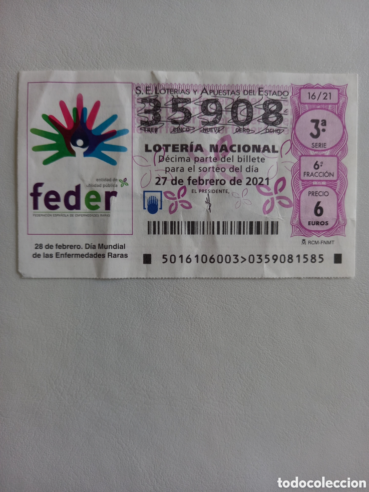 Nationale spanische Lotterie: LOTER&Iacute;A 27 FEBRERO 2021 - D&Iacute;A MUNDIAL DE LAS ENFERMEDADES RARAS, FEDER