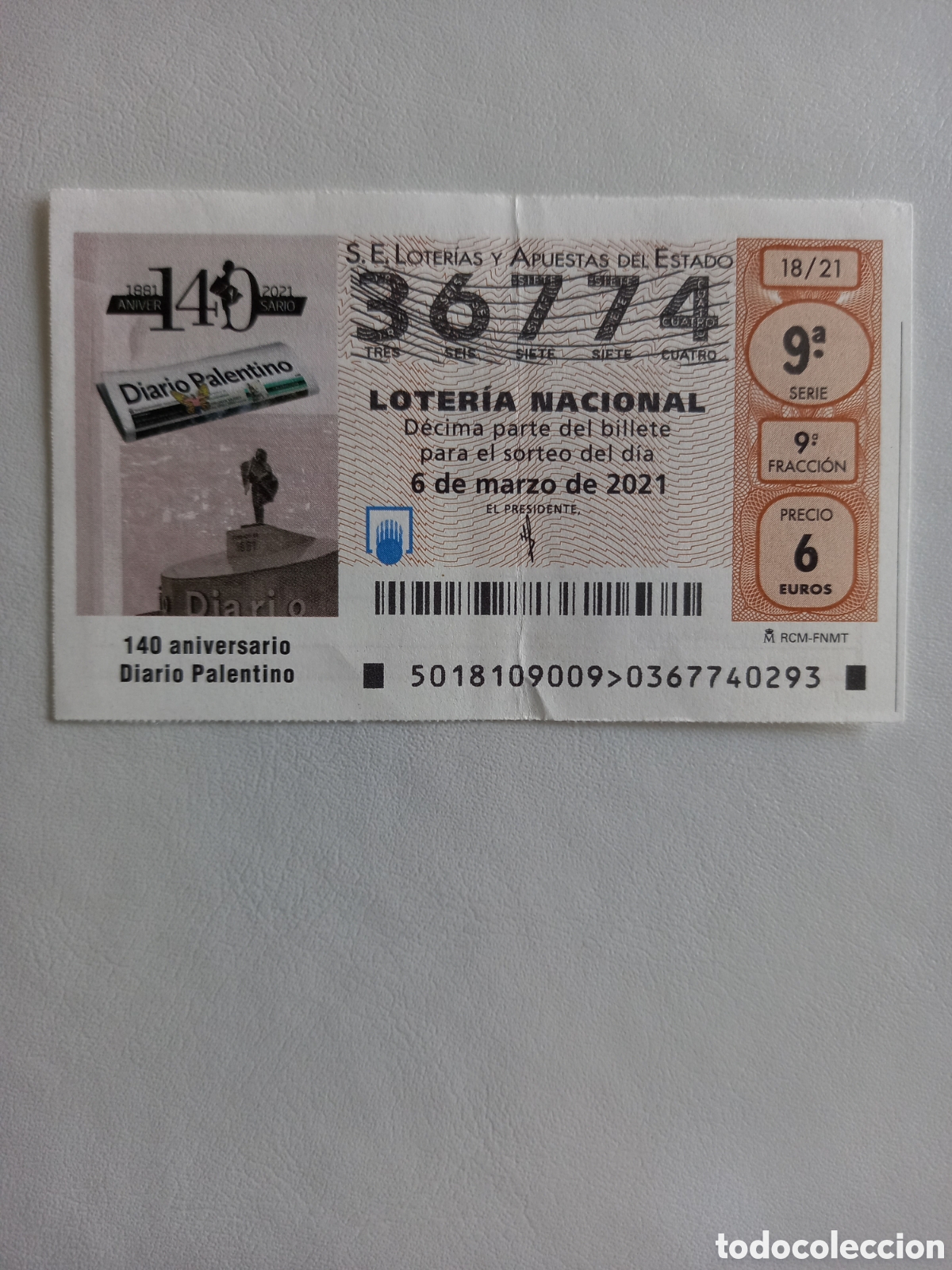 Nationale spanische Lotterie: LOTER&Iacute;A 6 MARZO 2021 - 140 ANIVERSARIO DIARIO PALENTINO