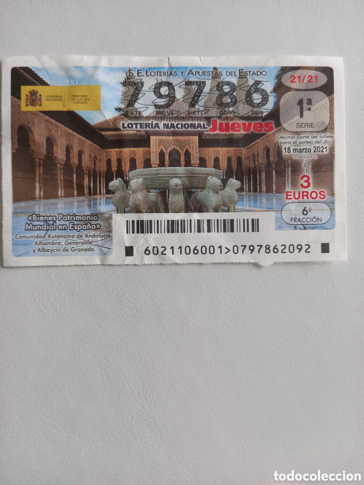 Nationale spanische Lotterie: LOTER&Iacute;A 18 MARZO 2021 - PATRIMONIO MUNDIAL: ALHAMBRA, GENERALIFE Y ALBAYC&Iacute;N DE GRANADA
