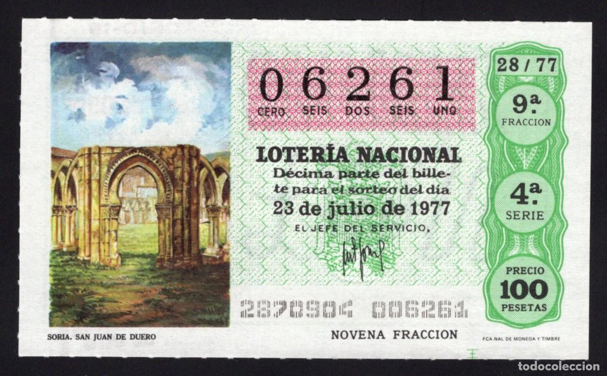 Lotaria Nacional: L. Nacional 23 Julio 1977. San juan de Duero (Soria). N&ordm; 06261. Adm&oacute;n 111. Madrid. Cambi&oacute; de nombre.