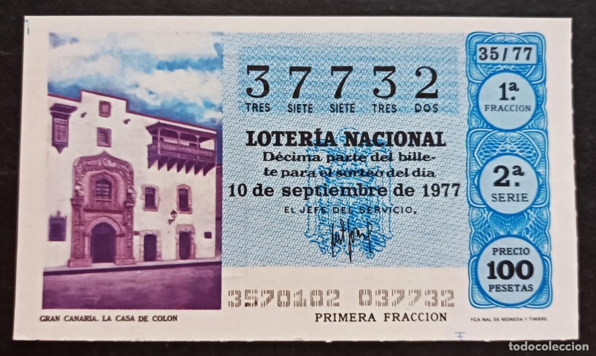Lotaria Nacional: D&eacute;cimo 10 de Septiembre de 1977. n&ordm; 37732. Administraci&oacute;n n&ordm; 1 &Aacute;vila.