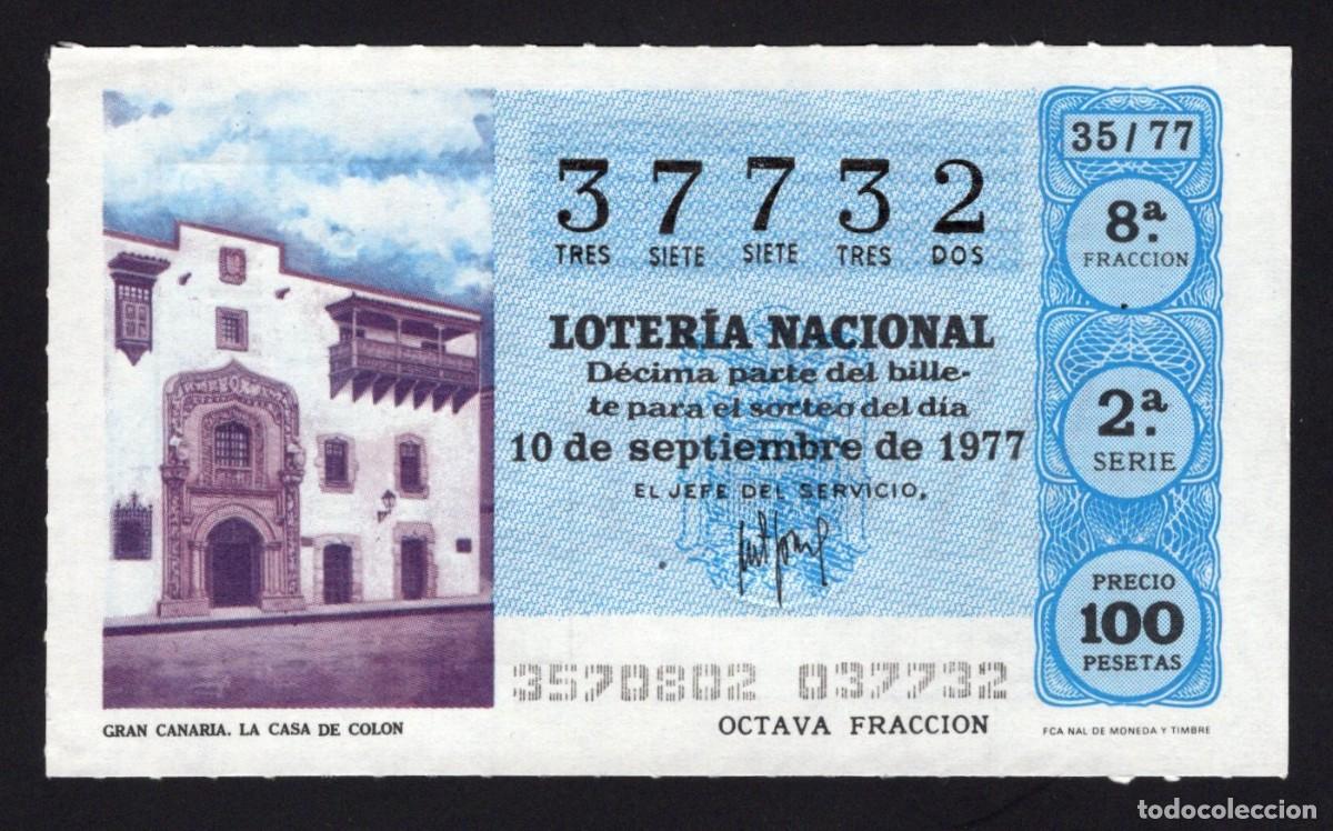Lotaria Nacional: D&eacute;cimo 10 de Septiembre de 1977. n&ordm; 37732. Administraci&oacute;n n&ordm; 1 &Aacute;vila.