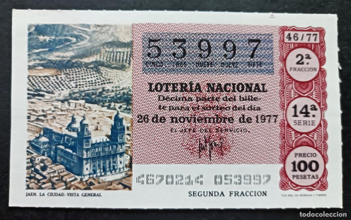 Nationale spanische Lotterie: L. Nacional 26 Noviembre 1977. Vista General de la Ciudad (Ja&eacute;n). N&ordm; 53997. A&oacute;n 111. Madrid.