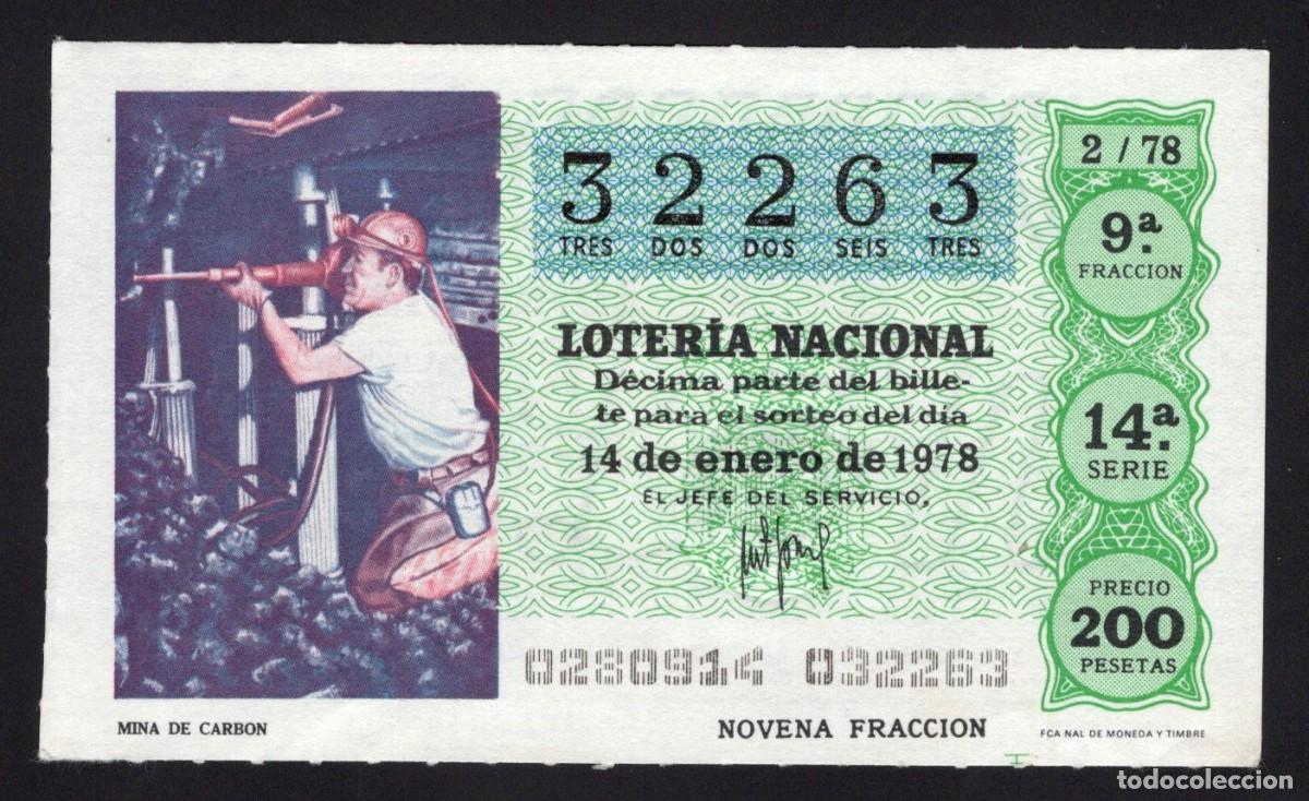 Loterie Nationale: L. Nacional 14 Enero 1978. Mina de Carb&oacute;n. N&ordm; 32263. Adm&oacute;n 51 Madrid. Desaparecida.