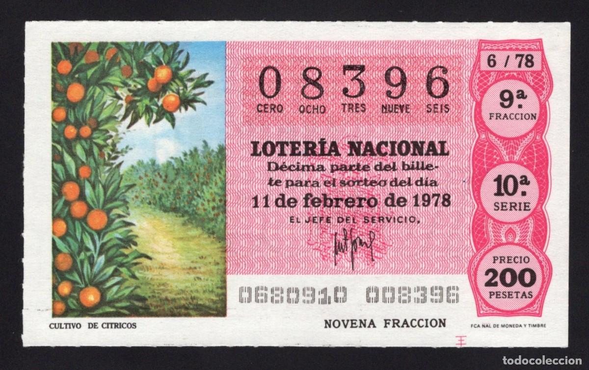 National Spanish Lottery: L. Nacional 11 Febrero 1978. Cultivo de C&iacute;tricos. N&ordm; 08396. Adm&oacute;n n&ordm; 61 San Antonio. Madrid.