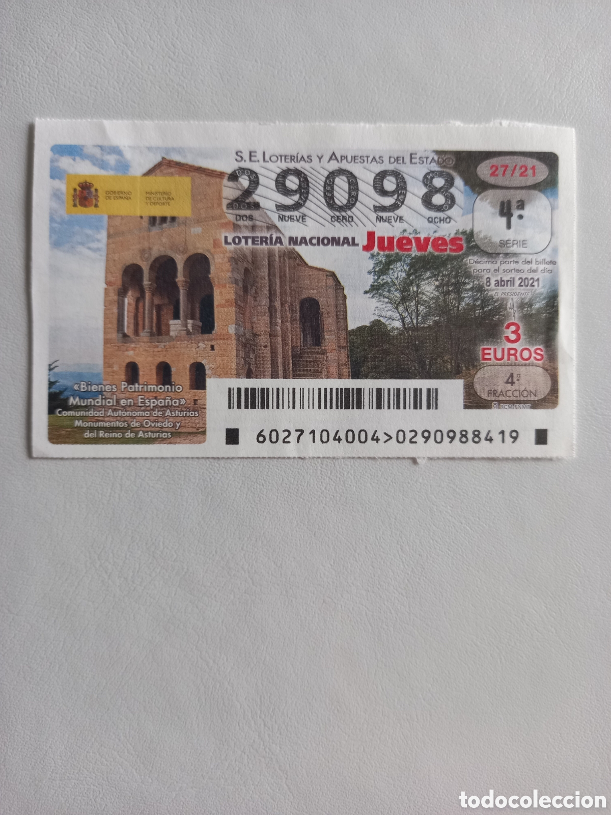 National Spanish Lottery: LOTER&Iacute;A 8 ABRIL 2021 - PATRIMONIO MUNDIAL: MONUMENTOS DE OVIEDO Y DEL REINO DE ASTURIAS