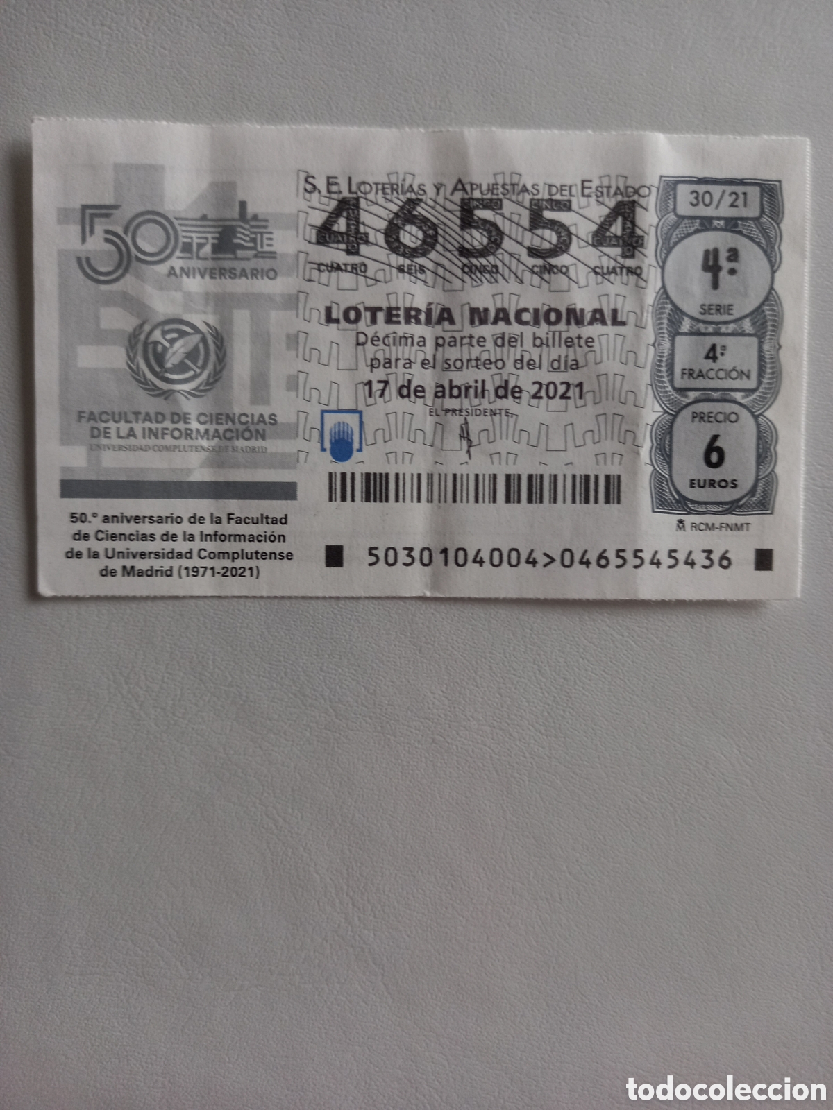 National Spanish Lottery: LOTER&Iacute;A 17 ABRIL 2021 - 50 ANIVERSARIO FACULTAD CIENCIAS DE LA INFORMACI&Oacute;N DE LA UCM