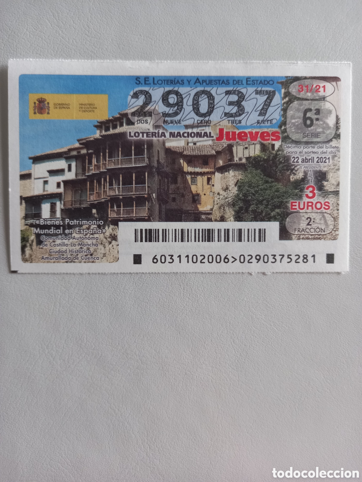 National Spanish Lottery: LOTER&Iacute;A 22 ABRIL 2021 - PATRIMONIO MUNDIAL: CIUDAD HIST&Oacute;RICA AMURALLADA DE CUENCA