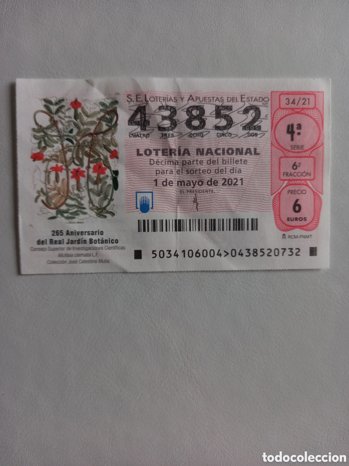 National Spanish Lottery: LOTER&Iacute;A 1 MAYO 2021 - 265 ANIVERSARIO DEL REAL JARD&Iacute;N BOT&Aacute;NICO