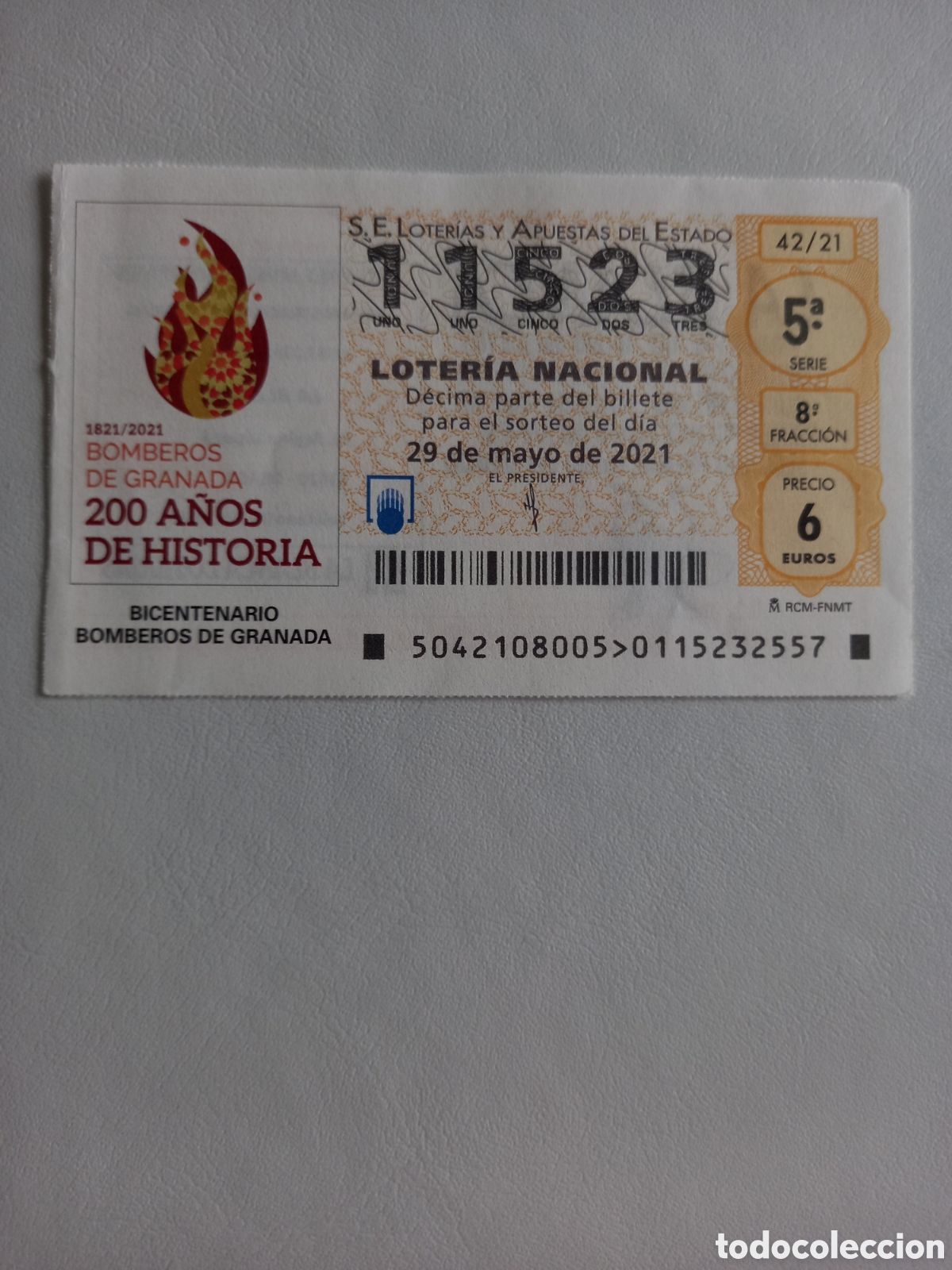 National Spanish Lottery: LOTER&Iacute;A 29 MAYO 2021 - BICENTENARIO BOMBEROS DE GRANADA