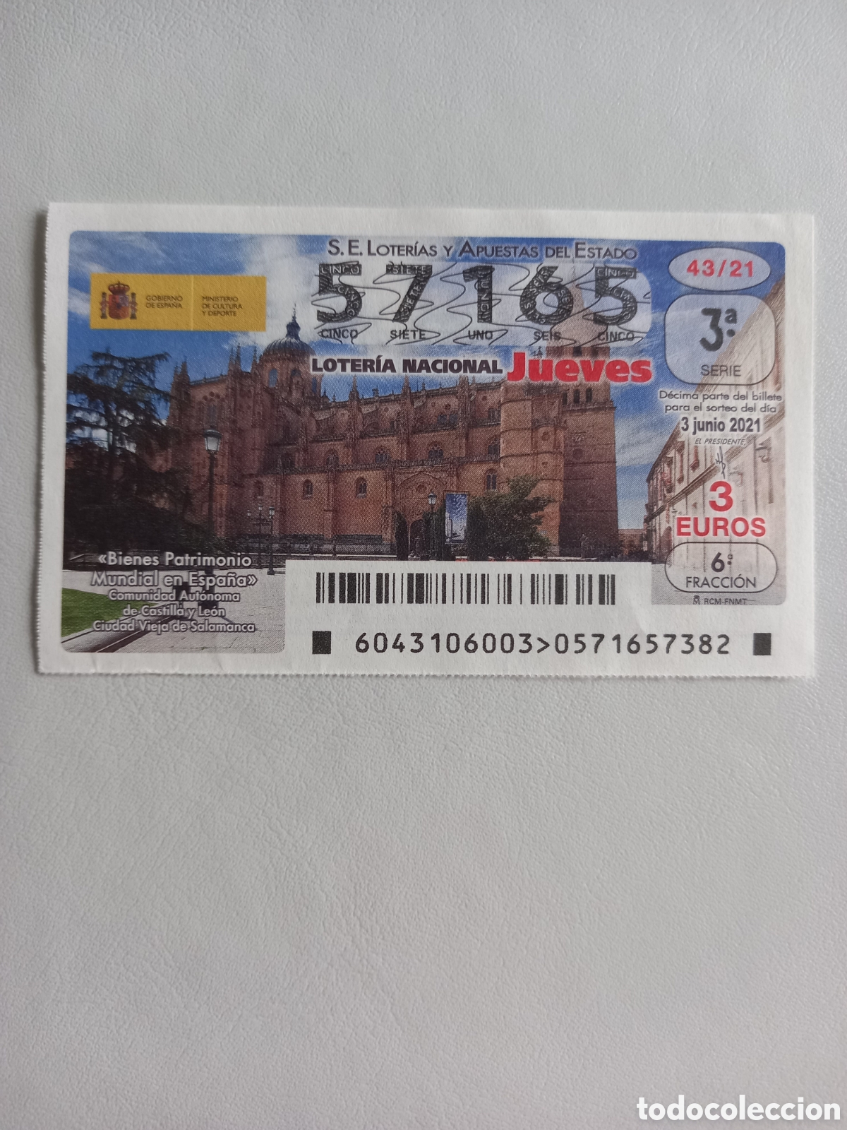 National Spanish Lottery: LOTER&Iacute;A 3 JUNIO 2021 - PATRIMONIO MUNDIAL: CIUDAD VIEJA DE SALAMANCA