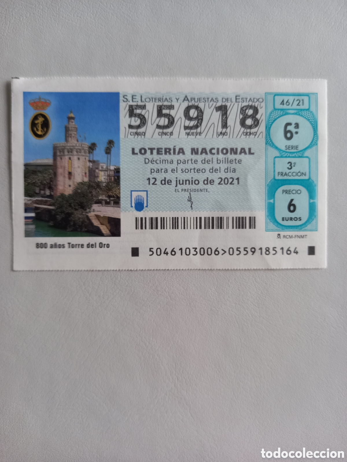 National Spanish Lottery: LOTER&Iacute;A 12 JUNIO 2021 - 800 A&Ntilde;OS TORRE DEL ORO
