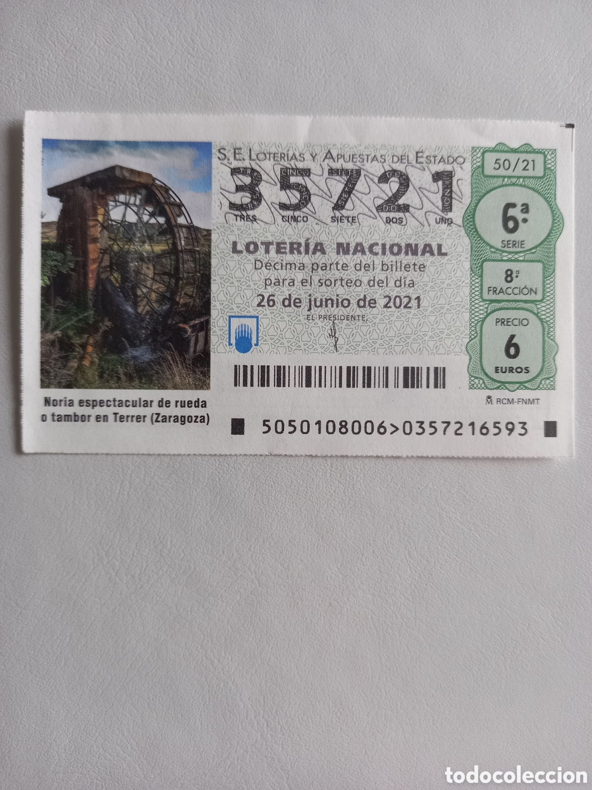 National Spanish Lottery: LOTER&Iacute;A 26 JUNIO 2021 - NORIA ESPECTACULAR DE RUEDA O TAMBOR EN TERRER (ZARAGOZA)