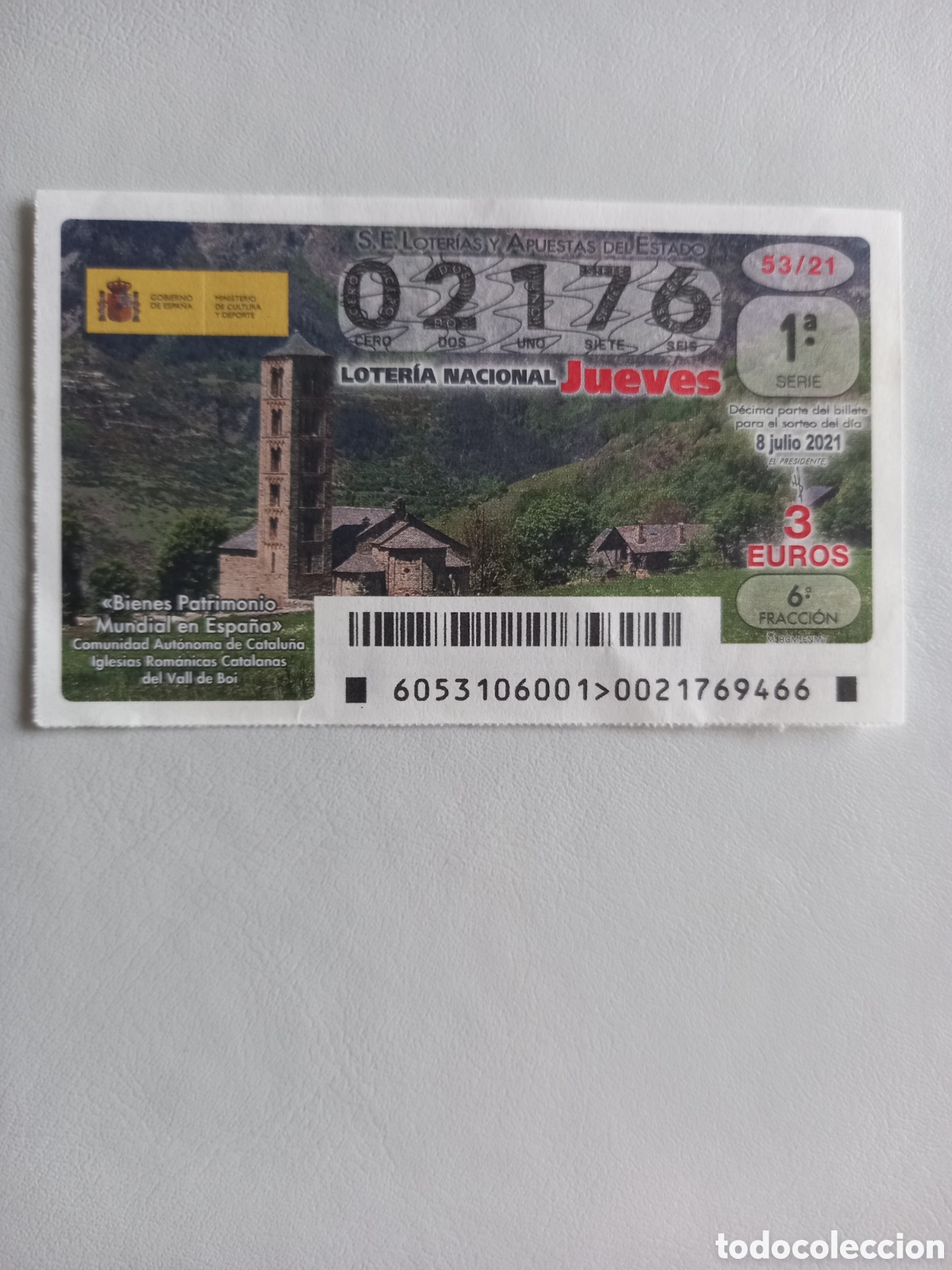 Loter&iacute;a Nacional: LOTER&Iacute;A 8 JULIO 2021 - PATRIMONIO MUNDIAL: IGLESIAS ROM&Aacute;NICAS CATALANAS DEL VALL DE BOI