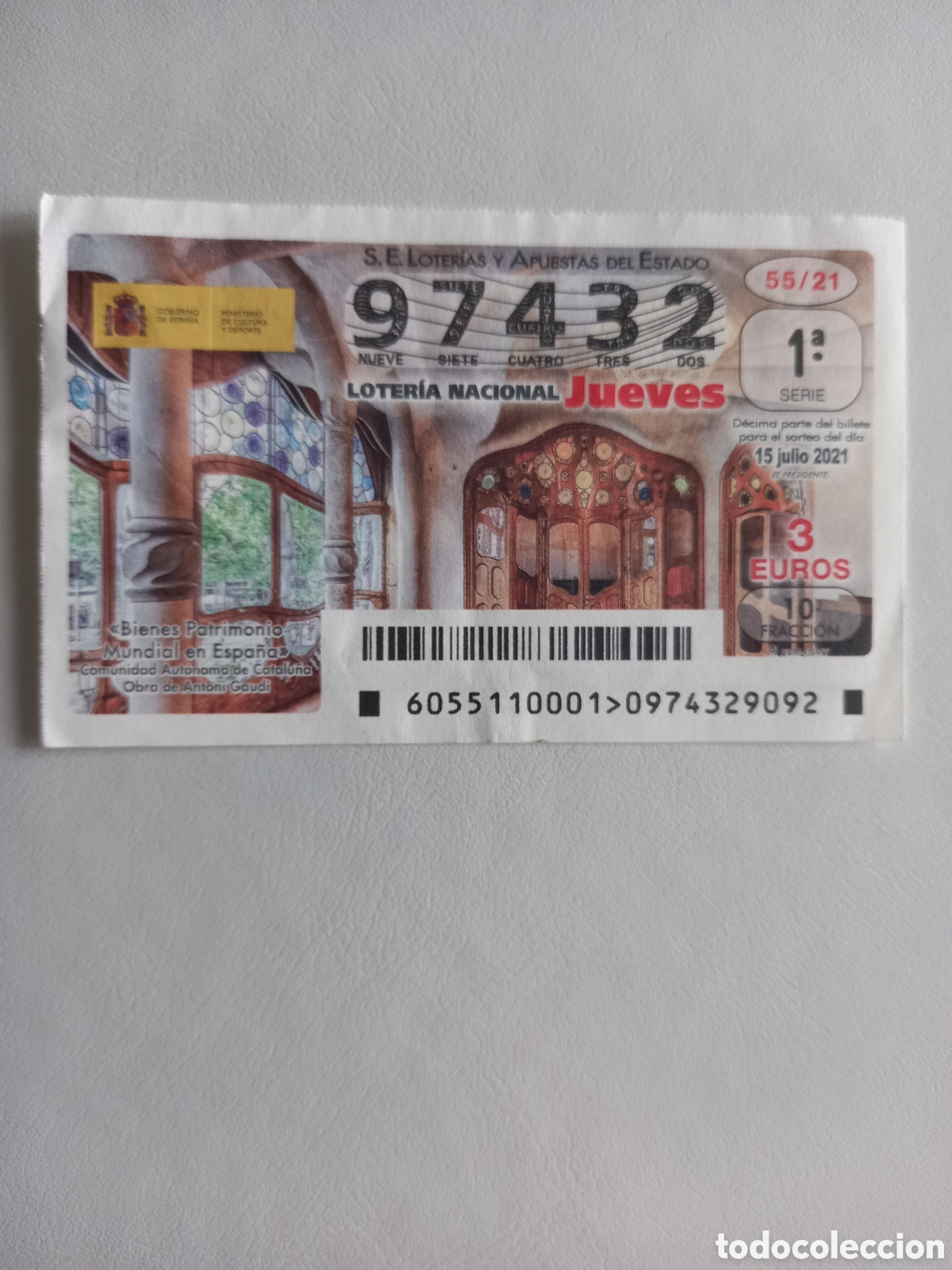 Loter&iacute;a Nacional: LOTER&Iacute;A 15 JULIO 2021 - PATRIMONIO MUNDIAL: OBRA DE ANTONI GAUD&Iacute;