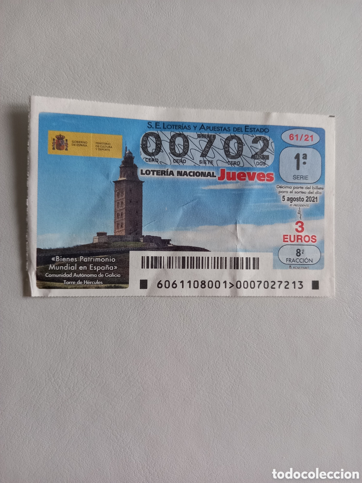 National Spanish Lottery: LOTER&Iacute;A 5 AGOSTO 2021 - PATRIMONIO MUNDIAL: TORRE DE H&Eacute;RCULES (GALICIA)