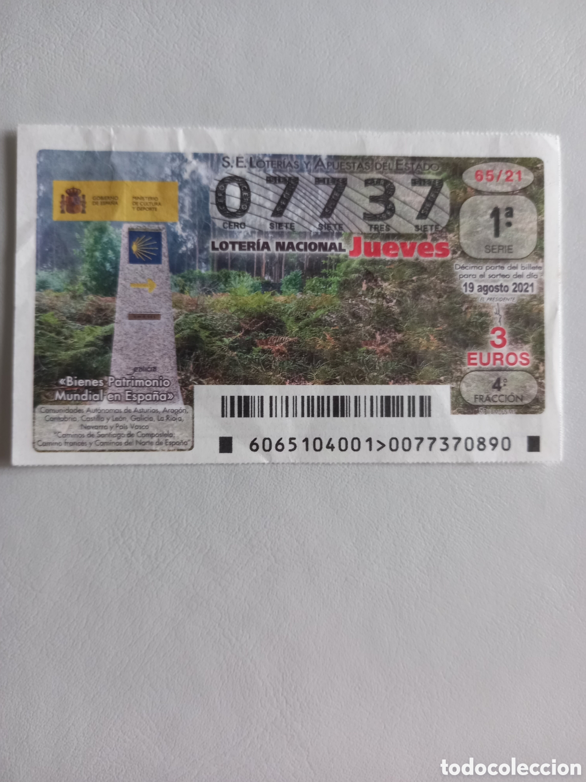 Loterie Nationale: LOTER&Iacute;A 19 AGOSTO 2021 - PATRIMONIO MUNDIAL: CAMINOS DE SANTIAGO DE COMPOSTELA