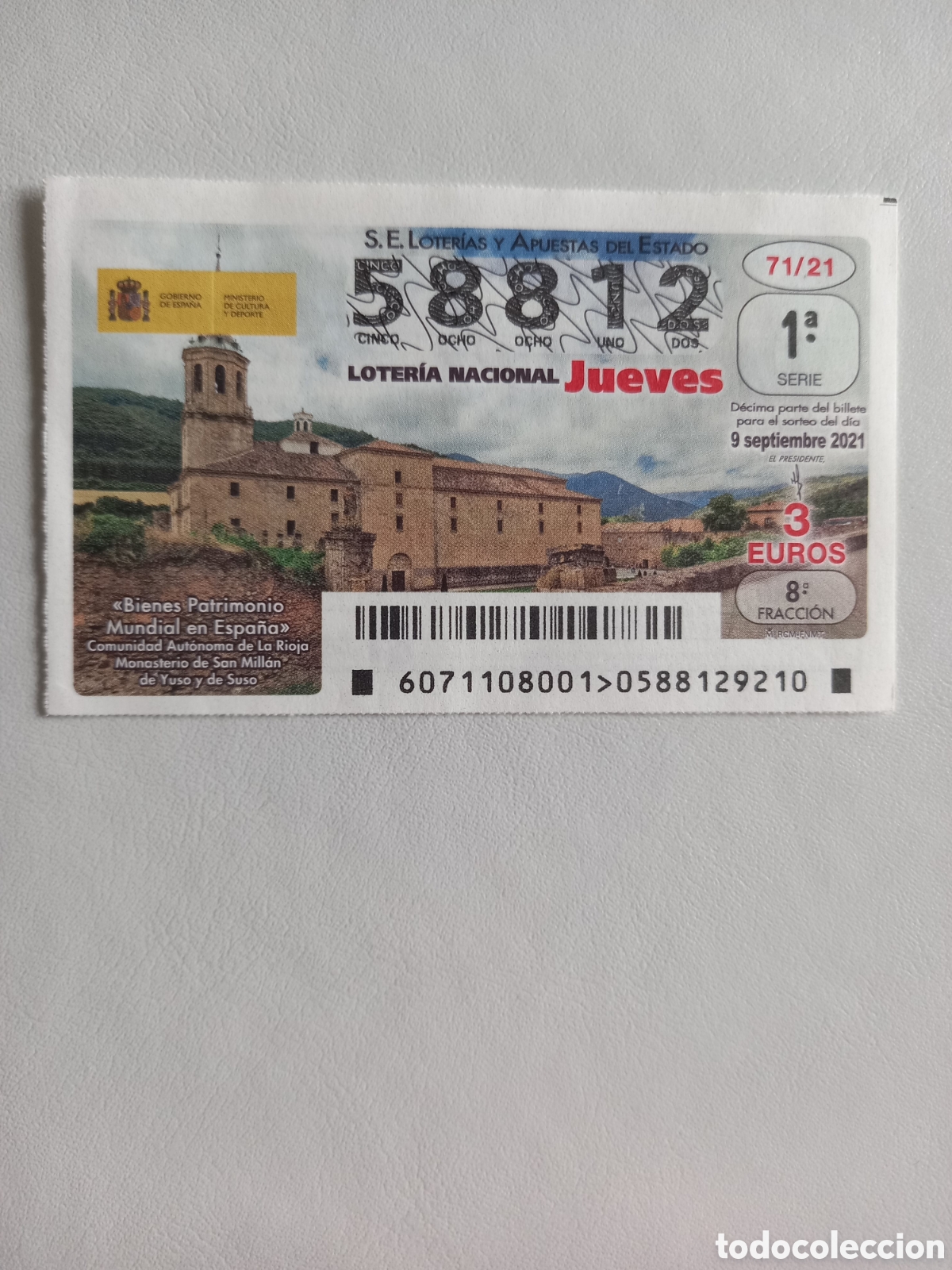 Loterie Nationale: LOTER&Iacute;A 9 SEPTIEMBRE 2021 - PATRIMONIO MUNDIAL: MONASTERIO DE SAN MILL&Aacute;N DE YUSO Y DE SUSO(LA RIOJA)