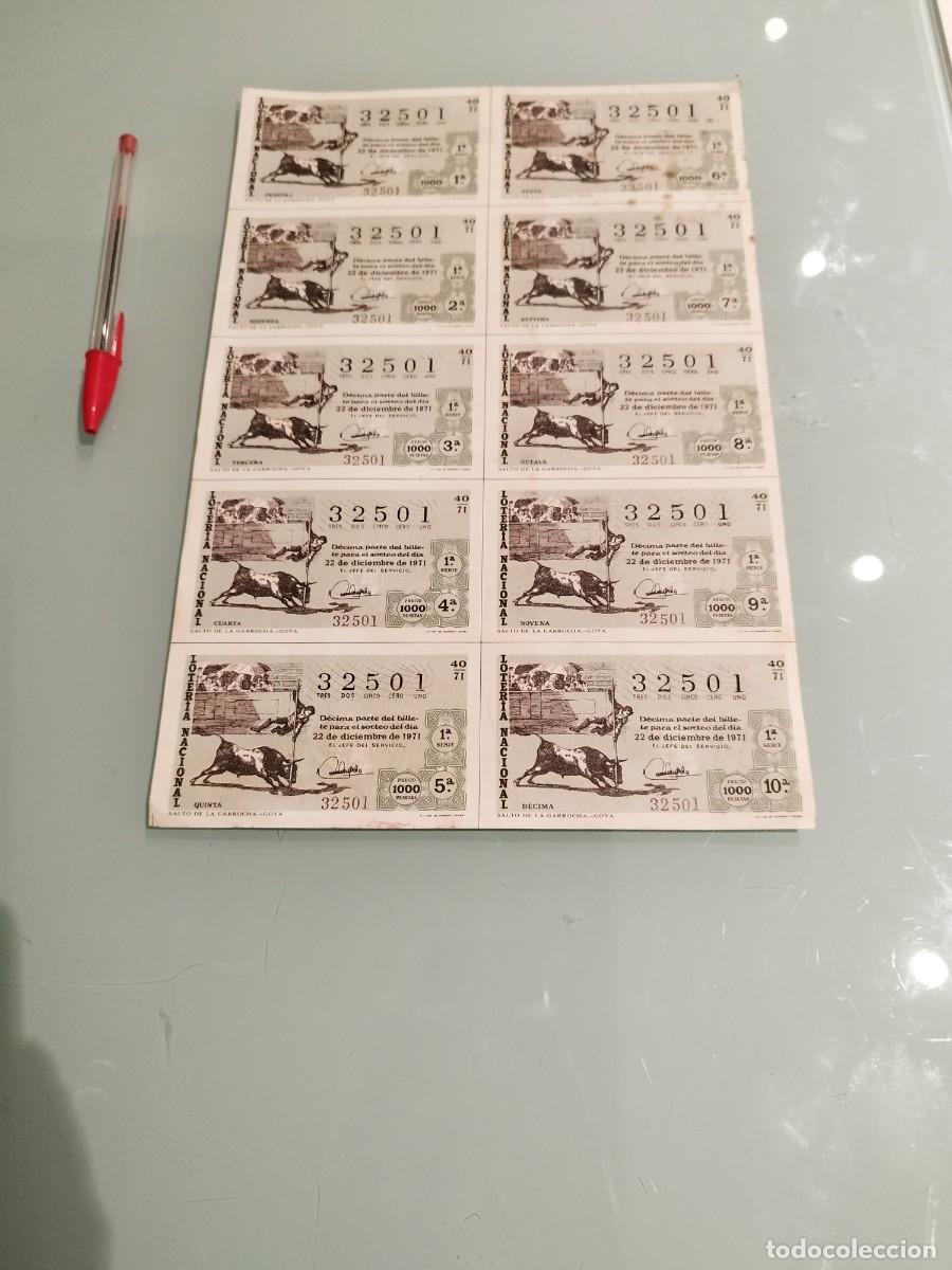 Nationale spanische Lotterie: Antigua hoja de 10 decimos de navidad, del 22 de diciembre de 1971. N&deg;32501. Sabadell.