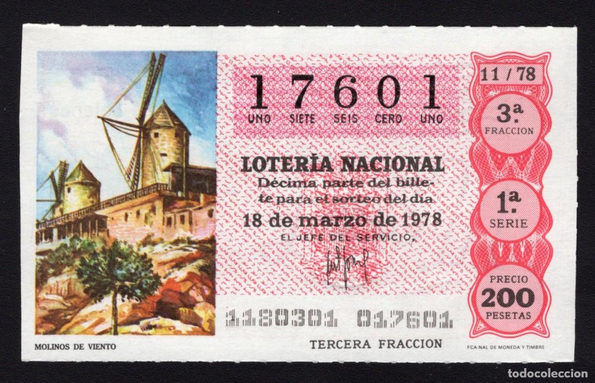 Nationale spanische Lotterie: L. Nacional 18 Marzo 1978. Molinos de Viento. N&ordm; 17061. Adm&oacute;n 24 Madrid.