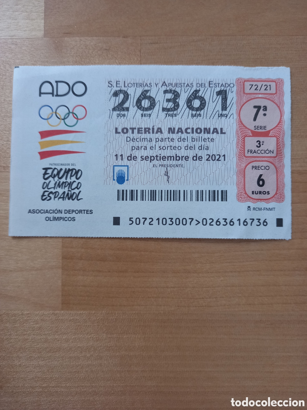 Nationale spanische Lotterie: LOTER&Iacute;A 11 SEPTIEMBRE 2021 - ASOCIACI&Oacute;N DEPORTES OL&Iacute;MPICOS, ADO