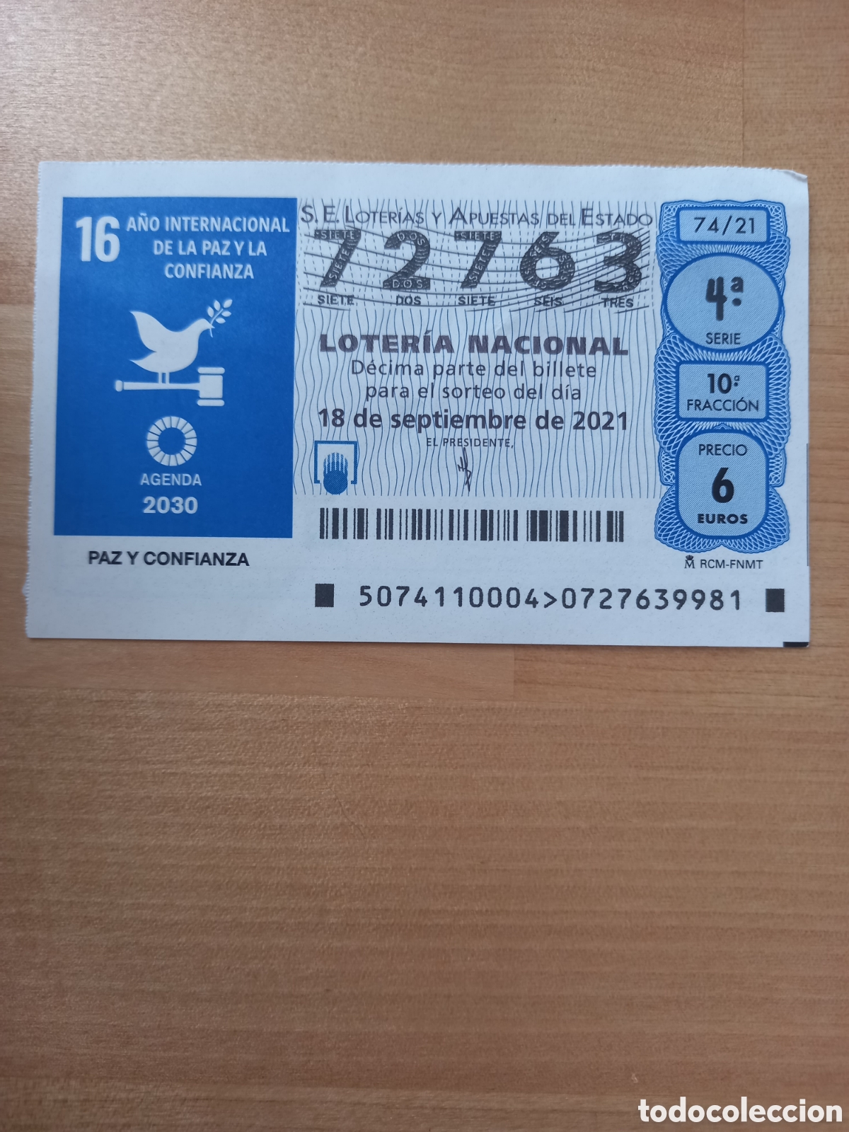 Nationale spanische Lotterie: LOTER&Iacute;A 18 SEPTIEMBRE 2021 - AGENDA 2030, A&Ntilde;O INTERNACIONAL DE LA PAZ Y LA CONFIANZA
