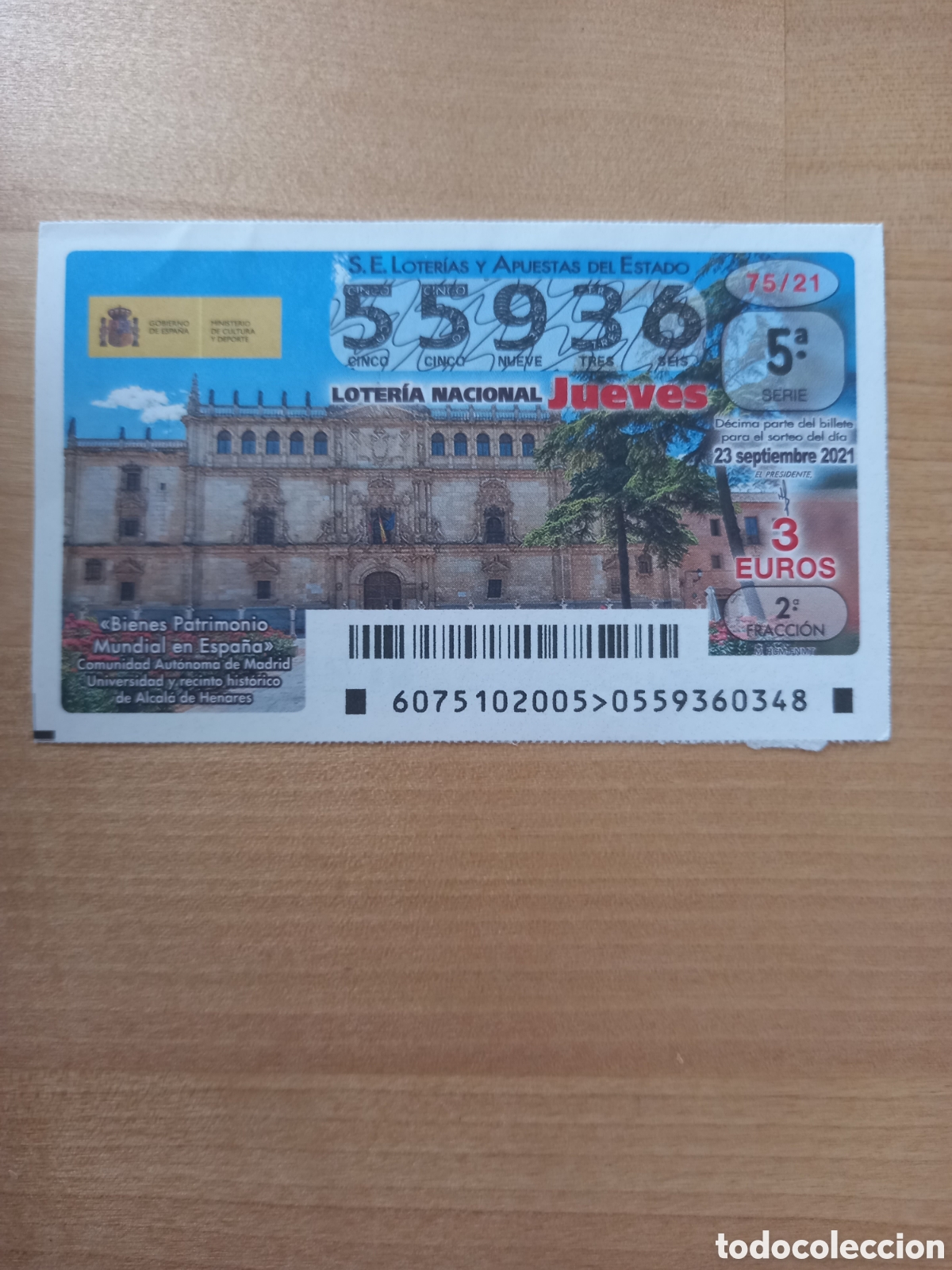 Nationale spanische Lotterie: LOTER&Iacute;A 23 SEPTIEMBRE 2021 - PATRIMONIO MUNDIAL: UNIVERSIDAD Y RECINTO HIST&Oacute;RICO ALCAL&Aacute; DE HENARES